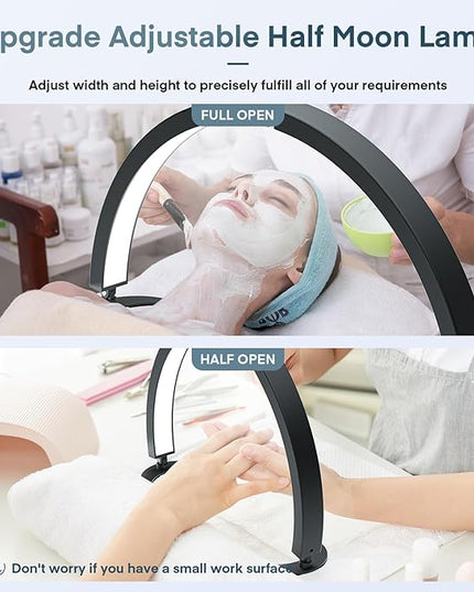 MYSWEETY Half Moon Light for Nail Desk, 29'' Foldable Led Nail Tech Lamp, Arch Table Lamp Estheticians Light with Remote, Lash Light Lamp for Eyelash Extensions, Tattoo, 7 Tones & 10 Brightness - LeafyLoom