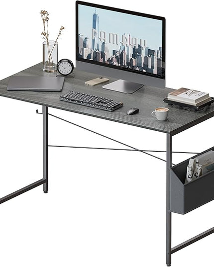 Pamray 47 Inch Computer Desk Small Spaces Desk with Storage Bag for Bedroom Writing and Home Office Work Small Study Desk Table Espresso Gray - LeafyLoom