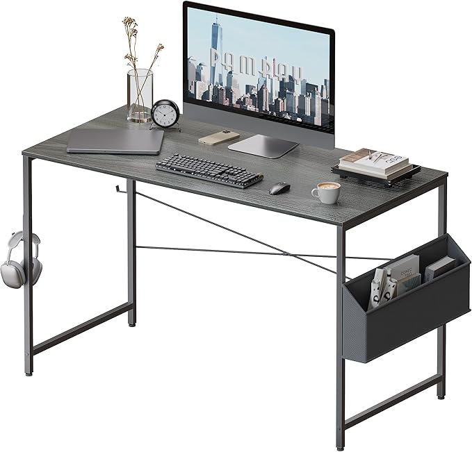 Pamray 47 Inch Computer Desk Small Spaces Desk with Storage Bag for Bedroom Writing and Home Office Work Small Study Desk Table Espresso Gray - LeafyLoom