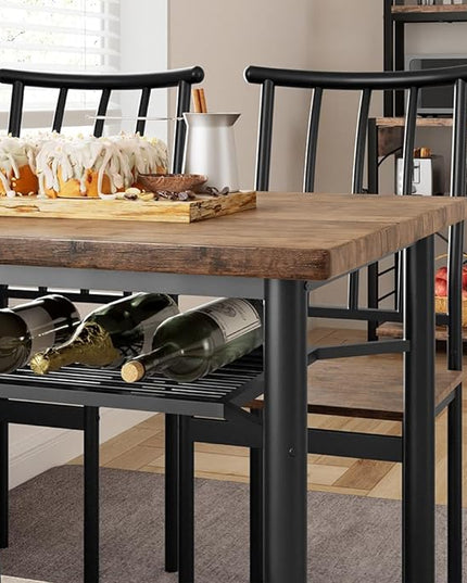 IDEALHOUSE Dining Table Set for 4, Kitchen Table and Chairs for 4 with Wine Rack, Sturdy Rectangular Kitchen Table Set, Dining Room Table Set for Small Space, Apartment, Dinner, Retro Brown - LeafyLoom