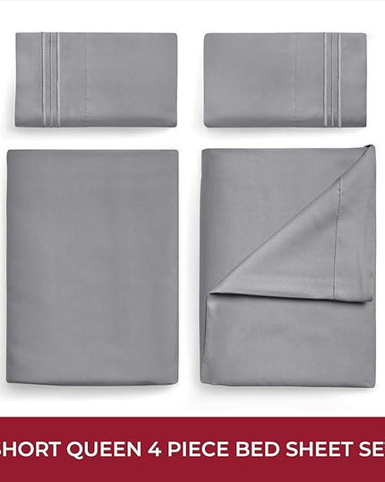 Mellanni RV Short Queen Sheets - 4 PC Iconic Collection Bedding Sheets & Pillowcases - Hotel Luxury, Extra Soft, Cooling Bed Sheets - Deep Pocket up to 10 inch (RV/Short Queen, Gray) - LeafyLoom