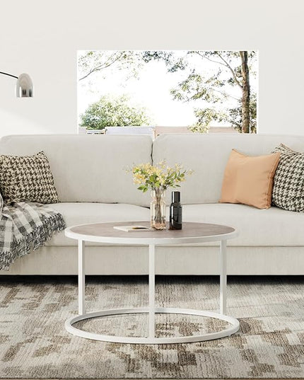 SAYGOER Marble Coffee Table Small Round Center Table Simple Modern Boho for Living Room Home Office, 27.6 * 27.6 * 17.7, Easy Assembly, Cream White Faux Marble - LeafyLoom