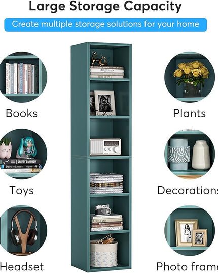 70.9 Inch Tall Narrow Bookcase, Corner Bookshelf 6 Tier Cube Display Shelf Storage Organizer for Small Space, Blue - LeafyLoom