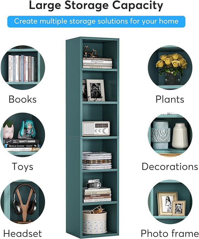 70.9 Inch Tall Narrow Bookcase, Corner Bookshelf 6 Tier Cube Display Shelf Storage Organizer for Small Space, Blue - LeafyLoom
