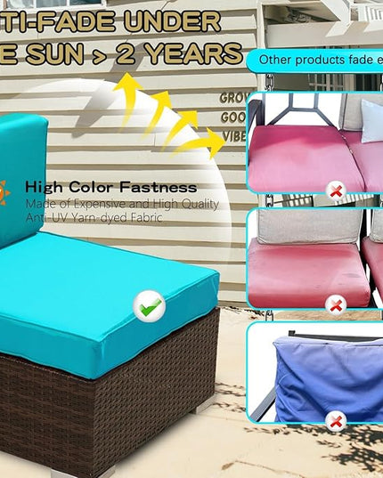 ClawsCover 12 Pack Outdoor Seat and Back Cushions Replacement Covers Fit for 6Pieces 5-Seater Wicker Rattan Patio Furniture Conversation Set Sectional Couch Chairs,Turquoise-Include Cover Only - LeafyLoom