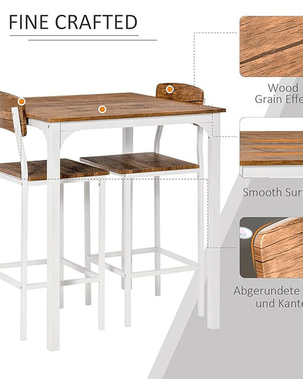 NicBex Kitchen Table for 2 Dining Room Set 3 Piece Bar Table Set, Industrial Counter Height Dining Table Set, Bar Table & Chairs with Steel Legs & Footrests, White - LeafyLoom
