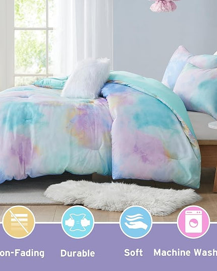 Intelligent Design Queen/Full Size Comforter Set, Watercolor Queen Bedding Sets, Tie Dye Comforter Set for Teen Girl & Boys, 4 Pieces Cassiopeia Comforter, Sham, Throw Pillow Full/Queen Pink/Blue - LeafyLoom