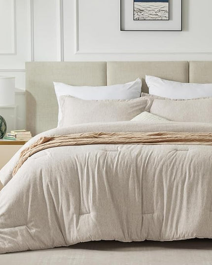 CozyLux Full Size Comforter Set - 3 Pieces Beige Soft Luxury Cationic Dyeing Bedding Comforter for All Season, Breathable Lightweight Fluffy Boho Bed Sets with 1 Comforter and 2 Pillow Shams - LeafyLoom