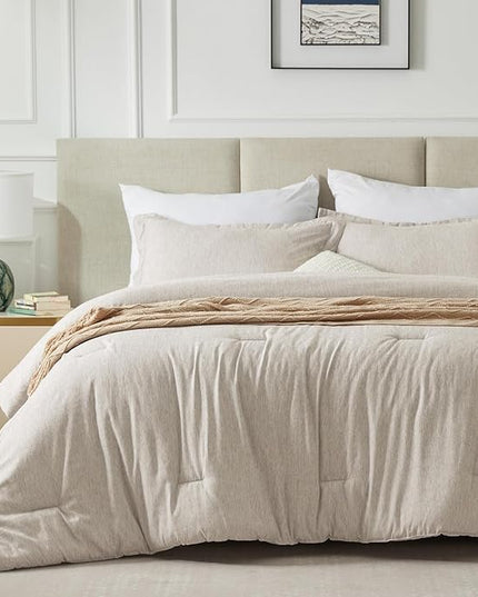 CozyLux Twin/Twin XL Comforter Set Dorm Bedding - 2 Pieces Beige Twin Extra Long Soft Luxury Cationic Dyeing Comforter for College, Breathable Lightweight Bed Sets with 1 Comforter and 1 Pillow Sham - LeafyLoom
