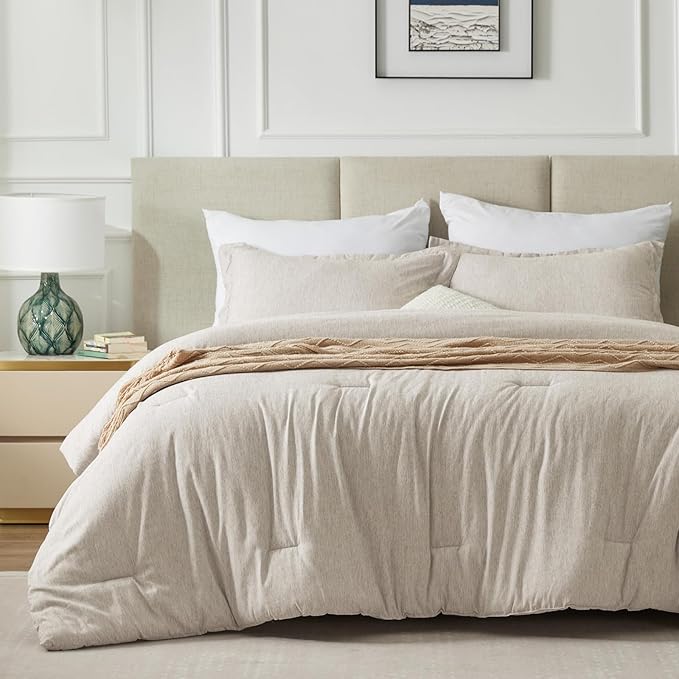 CozyLux Twin/Twin XL Comforter Set Dorm Bedding - 2 Pieces Beige Twin Extra Long Soft Luxury Cationic Dyeing Comforter for College, Breathable Lightweight Bed Sets with 1 Comforter and 1 Pillow Sham - LeafyLoom