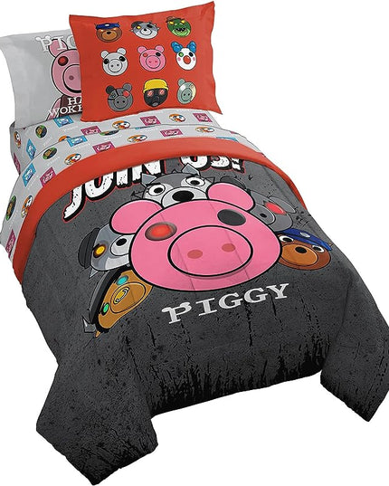 Jay Franco Piggy Join US 5 Piece Twin Size Bed Set - includes Comforter & Sheet Set - Super Soft Fade Resistant Polyester (Official Piggy Product) - LeafyLoom