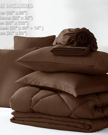 CozyLux Queen Comforter Set with Sheets 7 Pieces Bed in a Bag Brown All Season Bedding Sets with Comforter, Pillow Shams, Flat Sheet, Fitted Sheet and Pillowcases - LeafyLoom