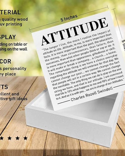 Home Office Desk Wooden Box Sign Decor, We Are in Charge of Our Attitudes, Inspirational Book Quotes Desk Decor Motivational Desk Decorations for Women Men Student Office Classroom School - LeafyLoom