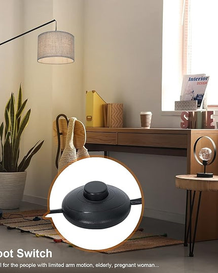 SURAIELEC Arc Floor Lamp, Overhang Cantilever Standing Floor Lamp for Couch, Sofa, Reading, Living Room, Bedroom, Adjustable Balance Arm, Natural Linen Drum Shade, Matt Black Metal Pole, Foot Switch - LeafyLoom