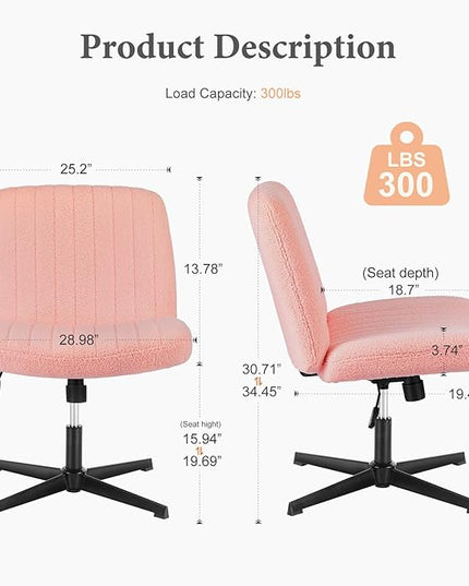 Sweetcrispy Criss Cross Chair Legged, Armless Office Desk Chair No Wheels, Swivel Vanity Chair, Height Adjustable Wide Seat Computer Task Chair, Fabric Vanity Modern Home Chair Pink - LeafyLoom