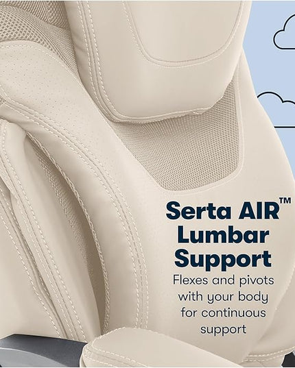 Serta Bryce Executive Office Chair, Ergonomic Computer DeskChair with Patented AIR Lumbar Technology, Comfortable Layered Body Pillows for Cushioning, SertaQuality Foam, Bonded Leather, Cream White - LeafyLoom
