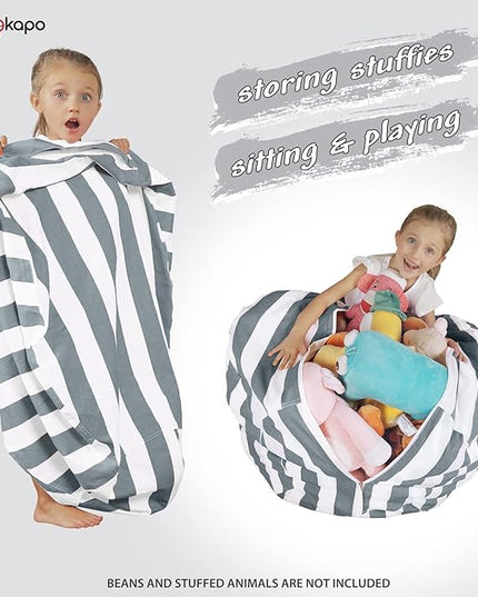 Wekapo Stuffed Animal Storage Bean Bag Chair Cover for Kids | Stuffable Zipper Beanbag for Organizing Children Plush Toys Large Premium Cotton Canvas (Gray, XX-Large) - LeafyLoom