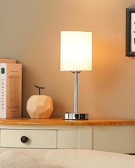 Bedside Table Lamps for Bedroom Set of 2 - Touch Nightstand Lamp with USB-A+C Charging Ports & AC Outlet - 3 Way Dimmable Small Desk Lamp White for Office, Living Room, Reading - LeafyLoom