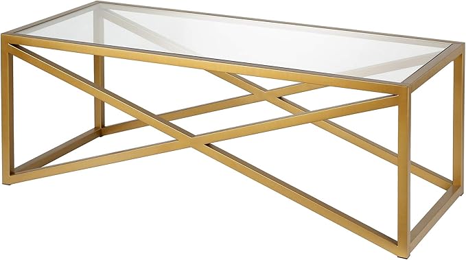 Calix 46'' Wide Rectangular Coffee Table in Brass - LeafyLoom
