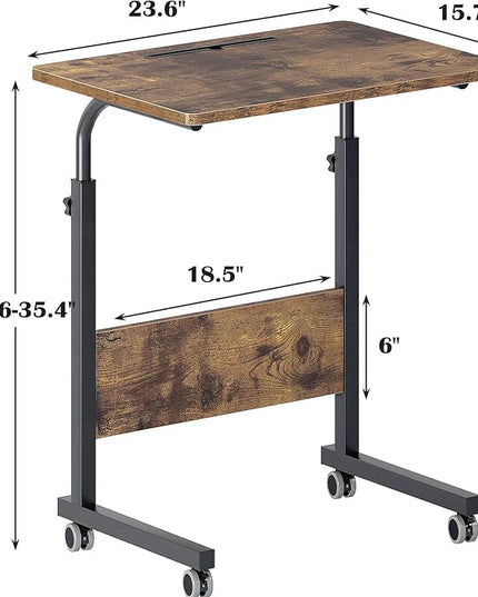 SogesPower 23.6 inches Mobile Laptop Desk Adjustable Height Stand Side Table with Wheels Workstation Laptop Computer Stand Bedside Table Portable Side Table for Bed Sofa,Mobile End Desk,Vintage - LeafyLoom
