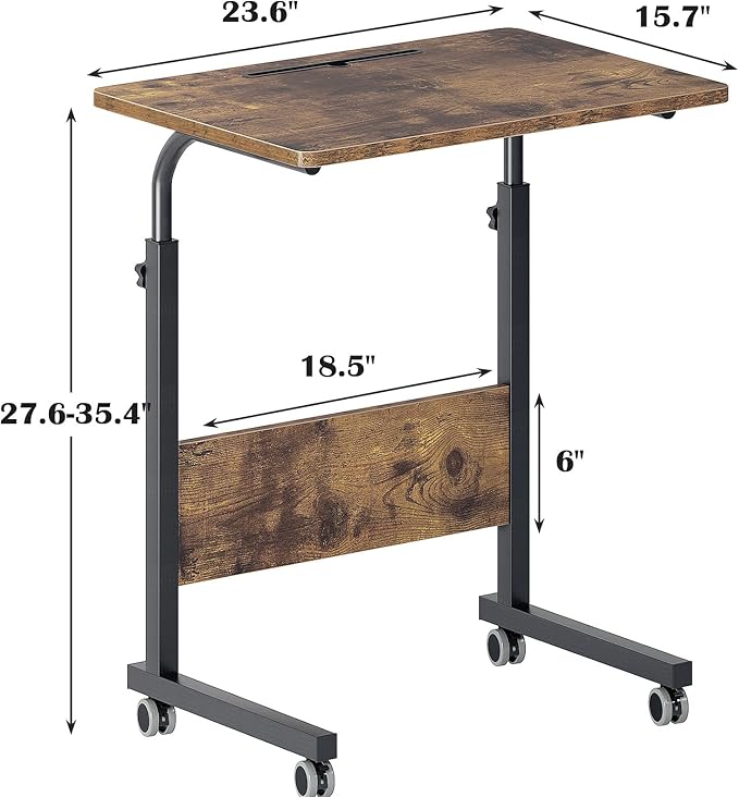 SogesPower 23.6 inches Mobile Laptop Desk Adjustable Height Stand Side Table with Wheels Workstation Laptop Computer Stand Bedside Table Portable Side Table for Bed Sofa,Mobile End Desk,Vintage - LeafyLoom