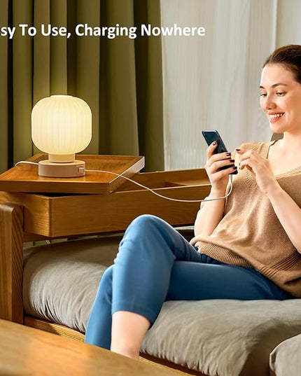 Touch Bedside Table Lamp - Small Table Lamps,3 Way Dimmable with USB C+A Charging Ports - Bedroom Nightstand & Living Room Essential, 6W Bulb Included - LeafyLoom