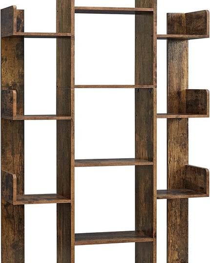 VASAGLE Bookshelf, Tree-Shaped Bookcase with 13 Storage Shelves, Rounded Corners, 9.8”D x 33.9”W x 55.1”H, Rustic Brown ULBC67BXV1 - LeafyLoom