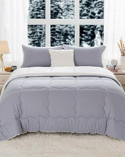 COTTEBED Ultra-Soft Reversible Warm Comforter Set Twin Sized, Winter Milk Cup Grey White Breathable Bedding Down Alternative Comforter for Boy Kids Girl School College Dorm Christmas, Twin/TwinXL - LeafyLoom