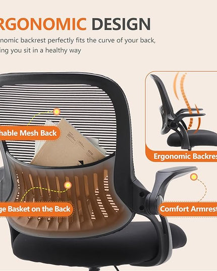 Sweetcrispy Home Office Drafting Desk Chair - Ergonomic High Stool Computer with Adjustable Height and Comfy Lumbar Support, Tall Rolling Task for Standing Desk with Flip-up Arm and Footrest, Black - LeafyLoom