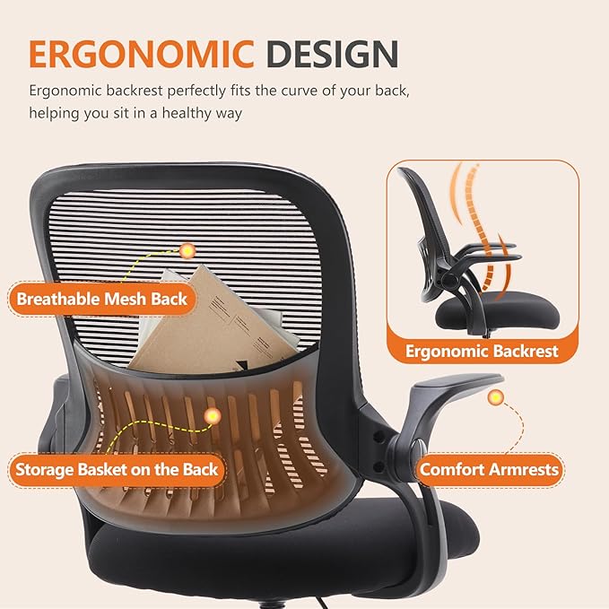 Sweetcrispy Home Office Drafting Desk Chair - Ergonomic High Stool Computer with Adjustable Height and Comfy Lumbar Support, Tall Rolling Task for Standing Desk with Flip-up Arm and Footrest, Black - LeafyLoom