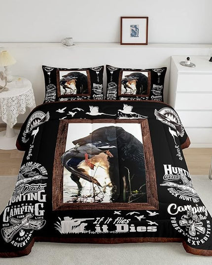 Feelyou Duck Hunting Comforter Hunting and Fishing Bedding Set for Kids Boys Girls Dog Hunter Comforter Set Wild Animal Inner Fill Duvet Set 1 Comforter Set with 2 Pillowcases King Size - LeafyLoom