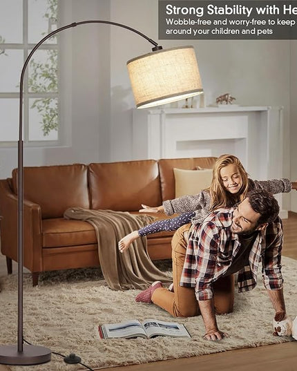 Floor Lamp for Living Room, Arc Floor Lamp with Adjustable Head, Modern Arched Floor Lamp with On/Off Pedal Switch, Over Couch Tall Standing Hanging Light for Reading, Bedroom, Office (Brown) - LeafyLoom