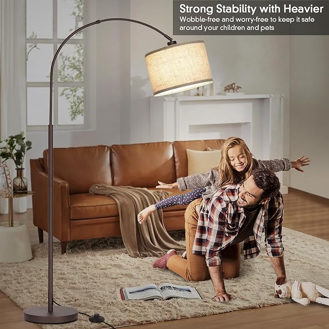 Floor Lamp for Living Room, Arc Floor Lamp with Adjustable Head, Modern Arched Floor Lamp with On/Off Pedal Switch, Over Couch Tall Standing Hanging Light for Reading, Bedroom, Office (Brown) - LeafyLoom