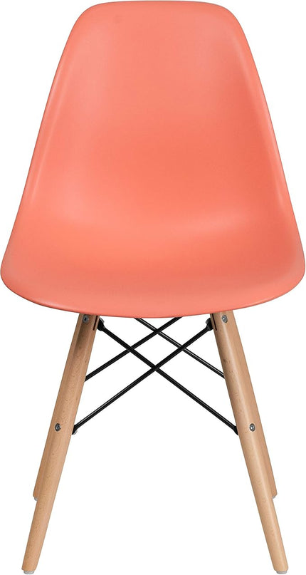 Flash Furniture Elon Series Peach Plastic Chair with Wooden Legs - LeafyLoom