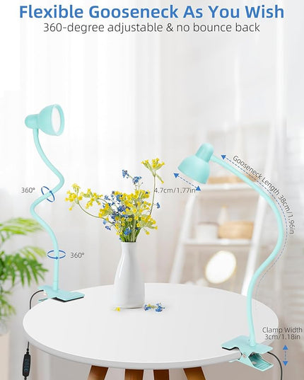 Clip on Reading Light for Bed 3 Color Modes, 10 Brightness Dimmable, Flexible Gooseneck Clip on Lamp, Eye Care Clip Light for Bed Headboard Desk Home Dorm, Teal - LeafyLoom