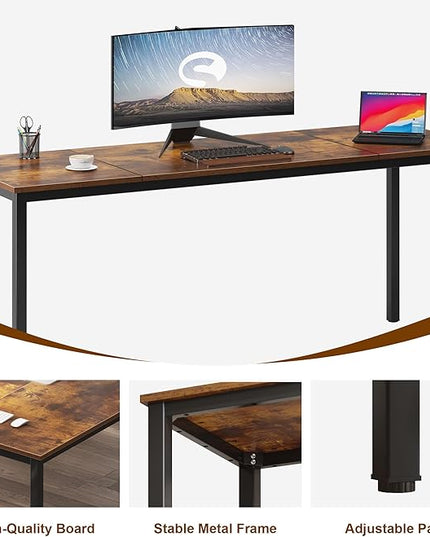 soges 70.8 Inch Stylish Computer Desk, Large Executive Office Desk, Simple Study Writing Desk, Workstation Business Furniture for Home Office, Rustic Brown - LeafyLoom