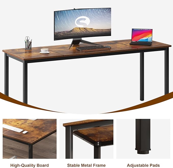 soges 70.8 Inch Stylish Computer Desk, Large Executive Office Desk, Simple Study Writing Desk, Workstation Business Furniture for Home Office, Rustic Brown - LeafyLoom