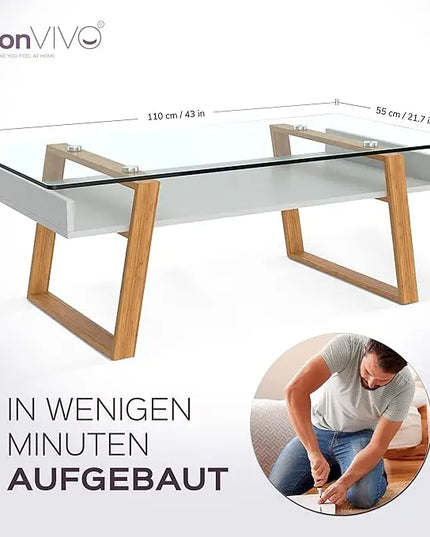 bonVIVO Modern Glass Coffee Table - Elegant Centerpiece for Living Room Decor with Tempered Glass Top, Sleek Design as A Gift for Home or Office Use, Black - LeafyLoom