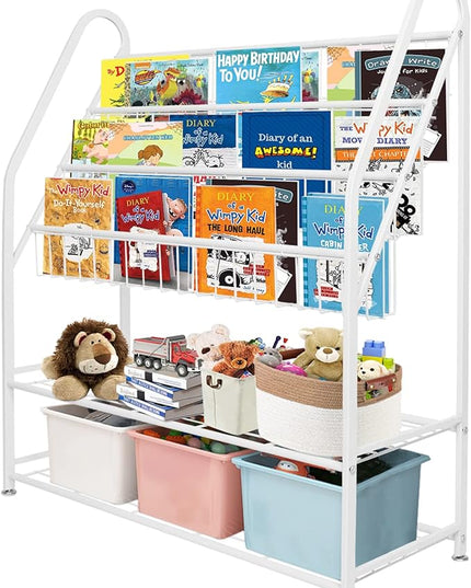 aboxoo Metal Kids Bookshelf Freestanding Bookcase for Children Room 32 in Large Toy Organizer Modern MinimalistWhite Stable Metel Bookstore Bedroom, Living, Library Book Unit Storage - LeafyLoom