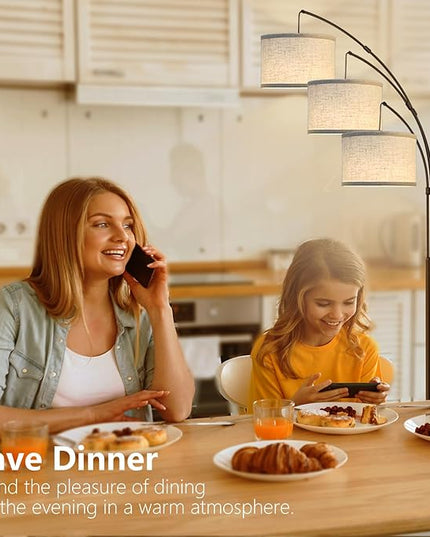 Dimmable Arc Floor Lamps for Living Room-Modern 3 Lights arch Floor Lamp, Mid Century Tall Standing Reading Lamp for Bedroom Office Include Bulbs (Brown) - LeafyLoom