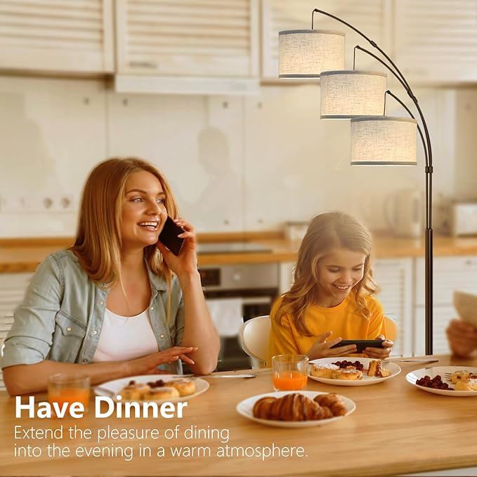 Dimmable Arc Floor Lamps for Living Room-Modern 3 Lights arch Floor Lamp, Mid Century Tall Standing Reading Lamp for Bedroom Office Include Bulbs (Brown) - LeafyLoom