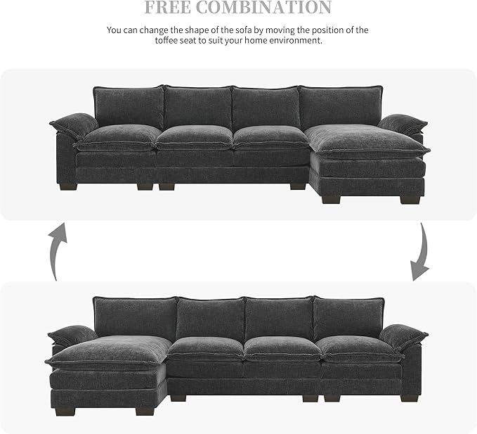 118" Sectional Sofa, L-Shaped Couch Set with Double Cushions and Chaise Lounge, 5-seat Upholstered Indoor Furniture for Living Room, Apartment, Office, 118inch, Gray - LeafyLoom