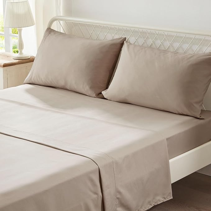 Anluoer King Comforter Set 7 Piece, Oatmeal Bed in a Bag with Sheets, All Season Ruffle Shabby Chic Bedding Sets with 1 Comforter, 2 Pillow Shams, 2 Pillowcases, 1 Flat Sheet, 1 Fitted Sheet - LeafyLoom