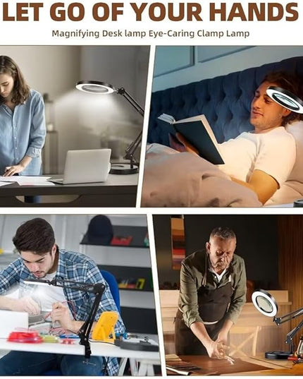 Magnifying Glass with Light and Stand - Lighted Magnifying Glass Magnifying Lamp 5 Color Modes Stepless Dimmable 2-in-1 Hands Free Magnifier with Light Magnifying Glass for Close Work Reading Repair - LeafyLoom