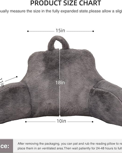Aimuan Reading Pillow Bed Rest Pillow with Arms Rabbit Fur Cushion for Adults Teens Incline Rest Sitting up & Sleeping Snoring Pillow with Pregnancy Lumbar Back Support (Standard, Grey) - LeafyLoom