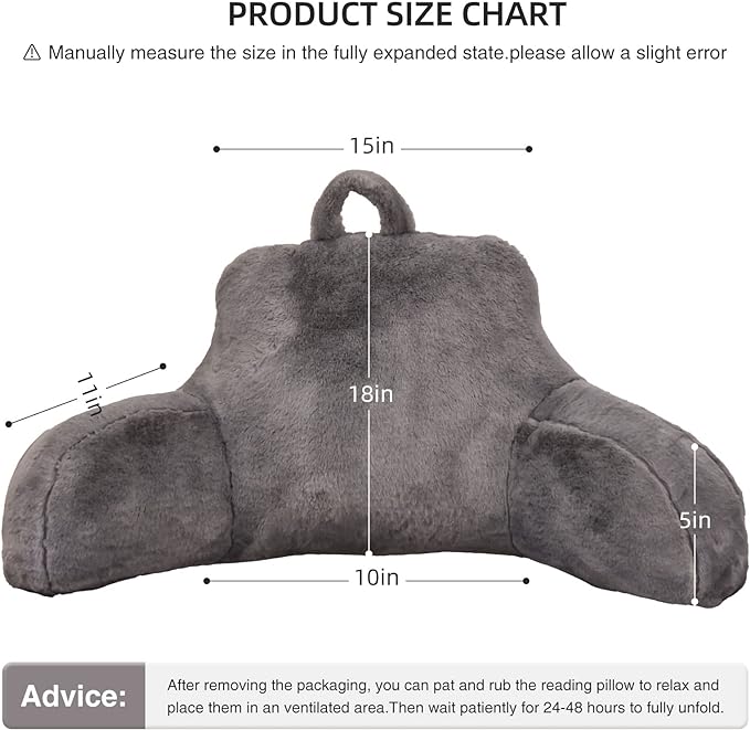 Aimuan Reading Pillow Bed Rest Pillow with Arms Rabbit Fur Cushion for Adults Teens Incline Rest Sitting up & Sleeping Snoring Pillow with Pregnancy Lumbar Back Support (Standard, Grey) - LeafyLoom
