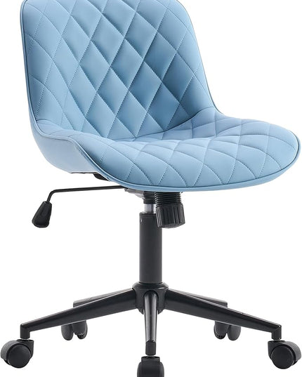 YOUNUOKE Office Chair Desk Chair with Wheels, Thick Upholstery Armless Computer Chair, Small Cute Office Chair Faux Leather Swivel Desk Chairs Task Chairs, Blue - LeafyLoom