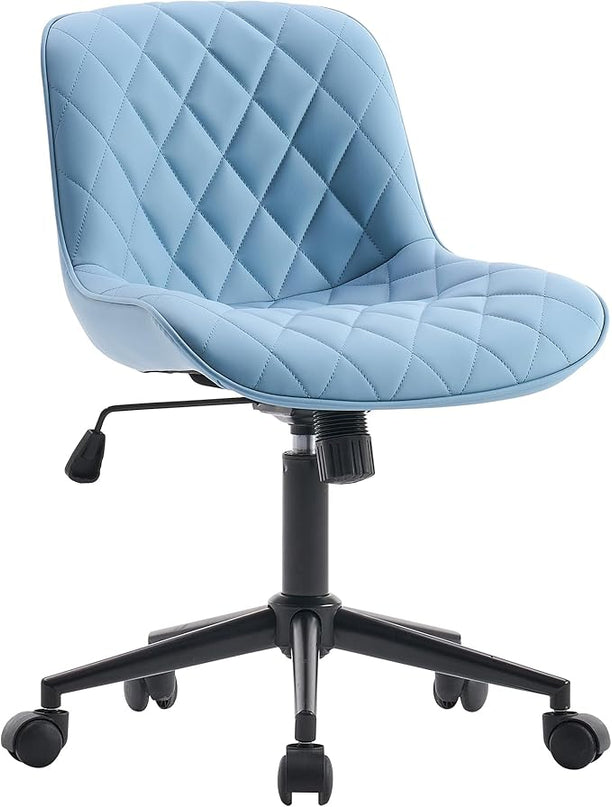 YOUNUOKE Office Chair Desk Chair with Wheels, Thick Upholstery Armless Computer Chair, Small Cute Office Chair Faux Leather Swivel Desk Chairs Task Chairs, Blue - LeafyLoom