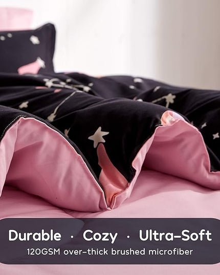 SLEEP ZONE Kids Twin Bedding Comforter Set - Super Cute & Soft Kids Bedding 5 Pieces Set with Comforter, Sheet, Pillowcase & Sham (Pink Galaxy) - LeafyLoom