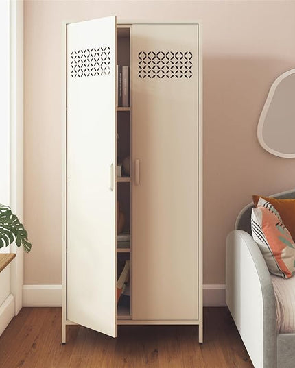 Mr. Kate Annie Tall Metal 2 Door Cabinet, Parchment - LeafyLoom